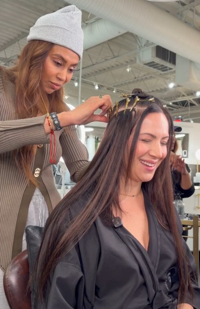 New hair being blended and cut in at the Garnish chair